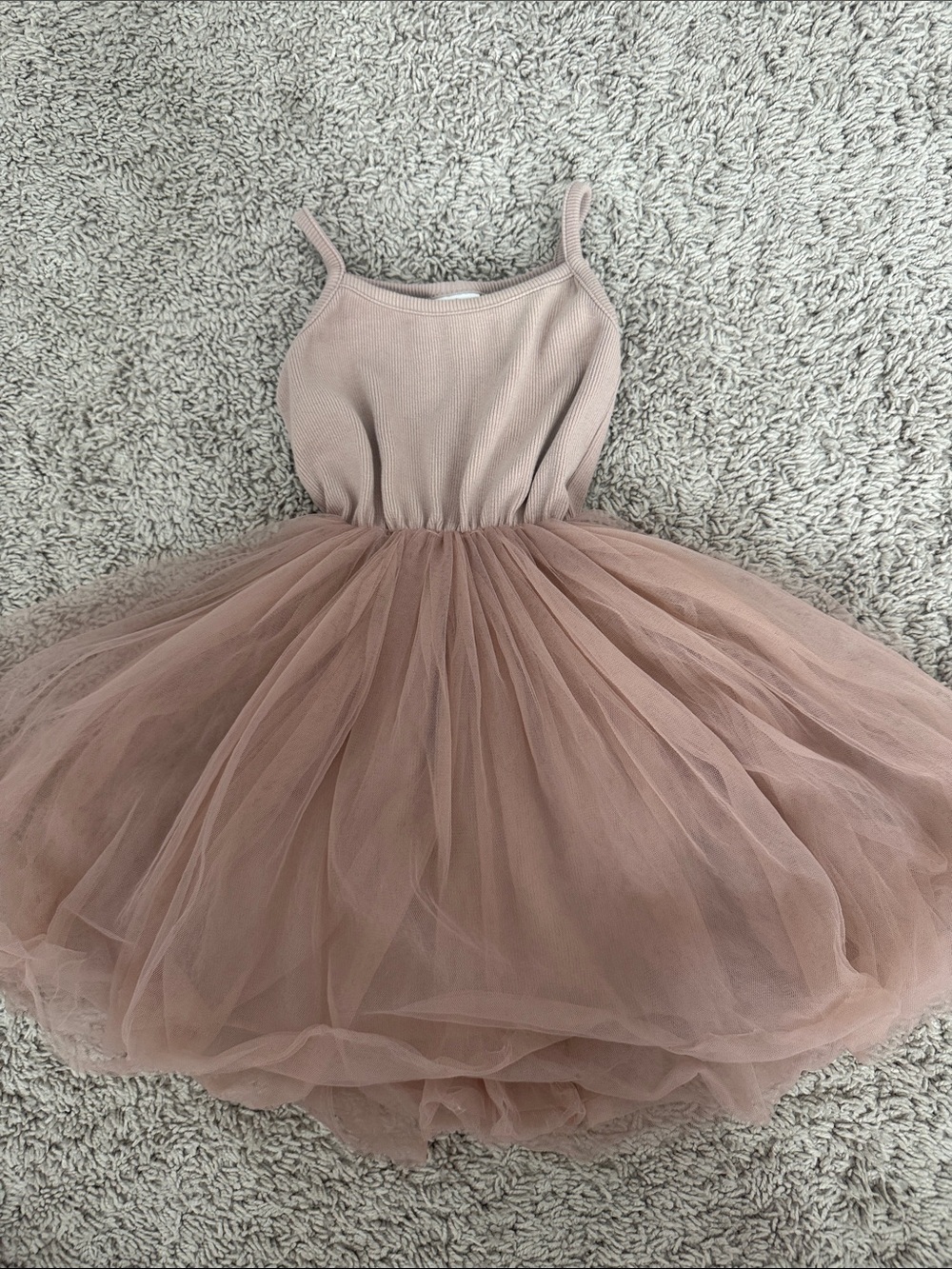 Girls Dusty Rose Tulle Dress with Knit Bodice